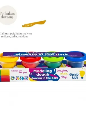 Genio Kids natūralus plastilinas - modelinas  4 šviečiančios tamsoje spalvos po 50 g