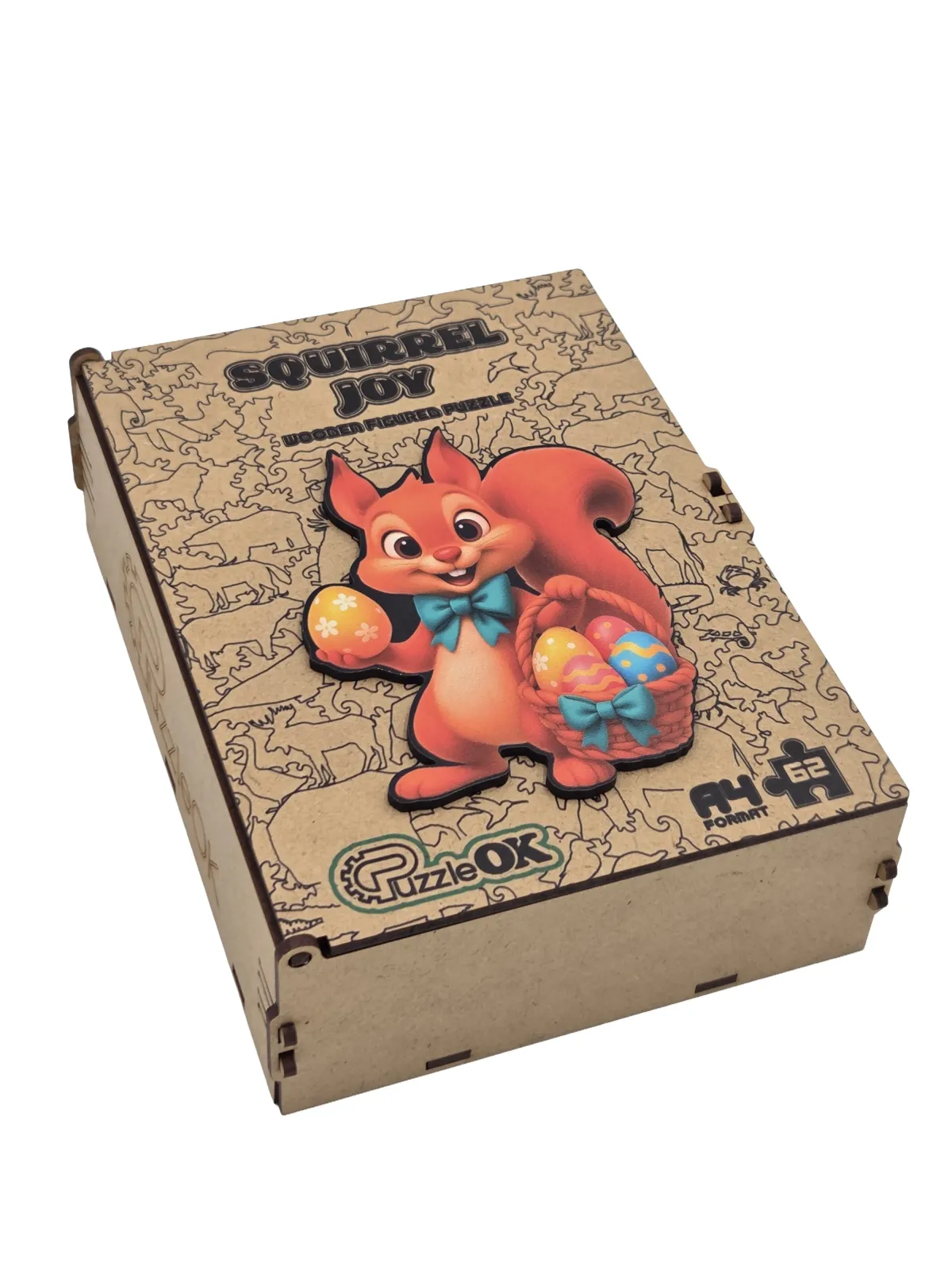 PUZZLEOK medinė dėlionė Voveraitė su margučiais 62 detalės