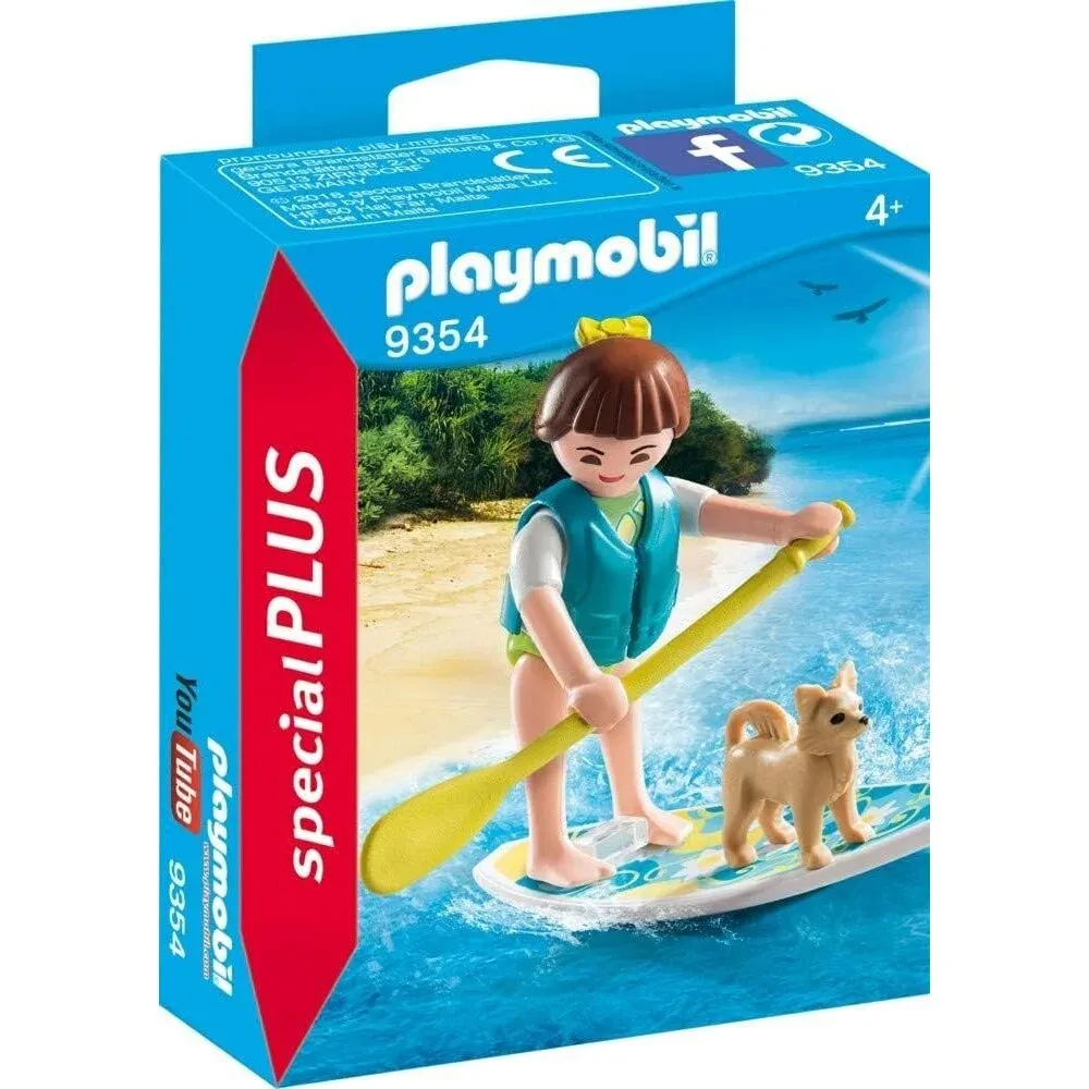 PLAYMOBIL konstuktorius Mergaitė su šuneliu ant banglentės (pažeista pakuotė)