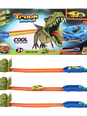 Dinozaurų lenktyninė trasa šviečianti tamsoje su mašinėlėmis