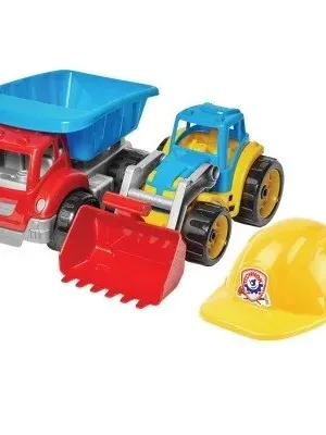 Technok statybininko rinkinys traktorius savivartis ir šalmas