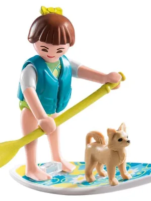 PLAYMOBIL konstuktorius Mergaitė su šuneliu ant banglentės (pažeista pakuotė)
