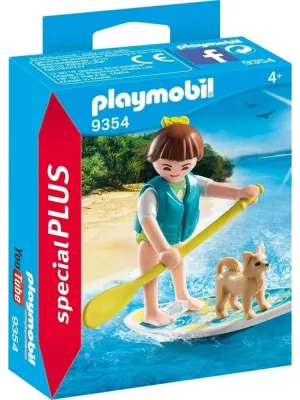 PLAYMOBIL konstuktorius Mergaitė su šuneliu ant banglentės (pažeista pakuotė)