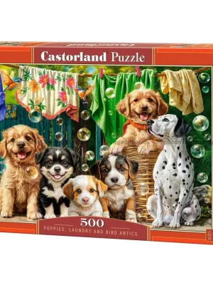 Castorland dėlionė Puppies, Laundry and Bird Antics  500 det