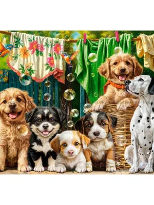 Castorland dėlionė Puppies, Laundry and Bird Antics  500 det