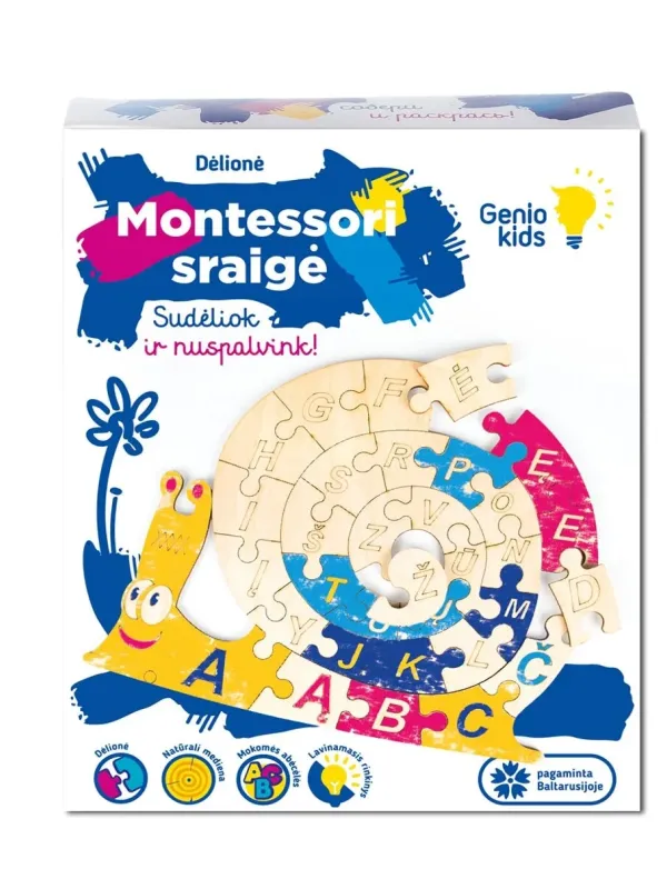 Produktas Genio Kids medinė dėlionė Montessori sraigė Paveikslėlis