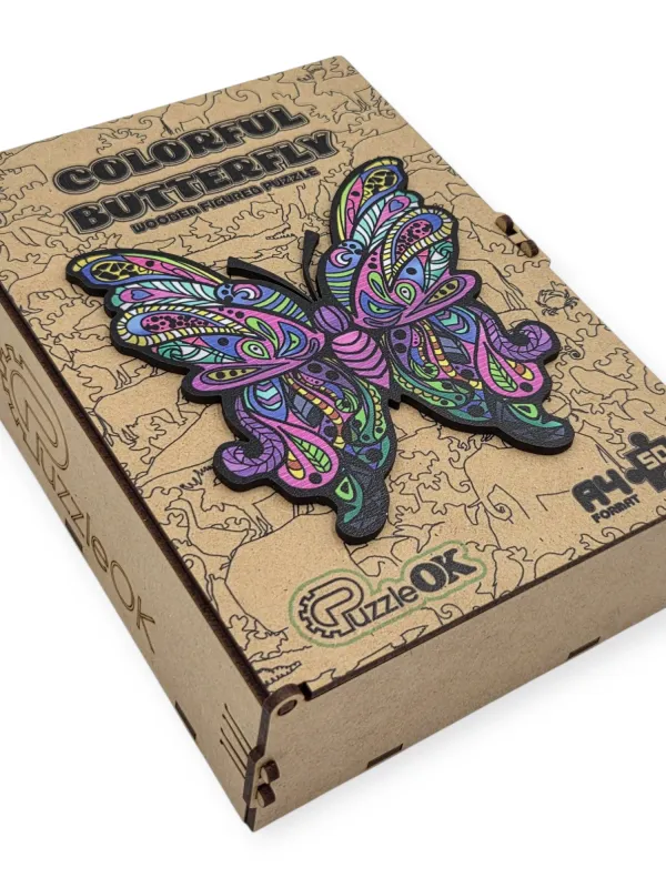 Produktas PUZZLEOK medinė dėlionė Spalvingas drugelis 68 det Paveikslėlis