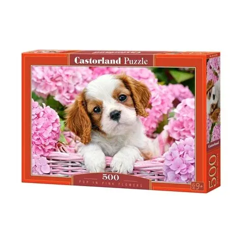 Produktas Castorland dėlionė Pup in Pink Flowers 500 det. Paveikslėlis