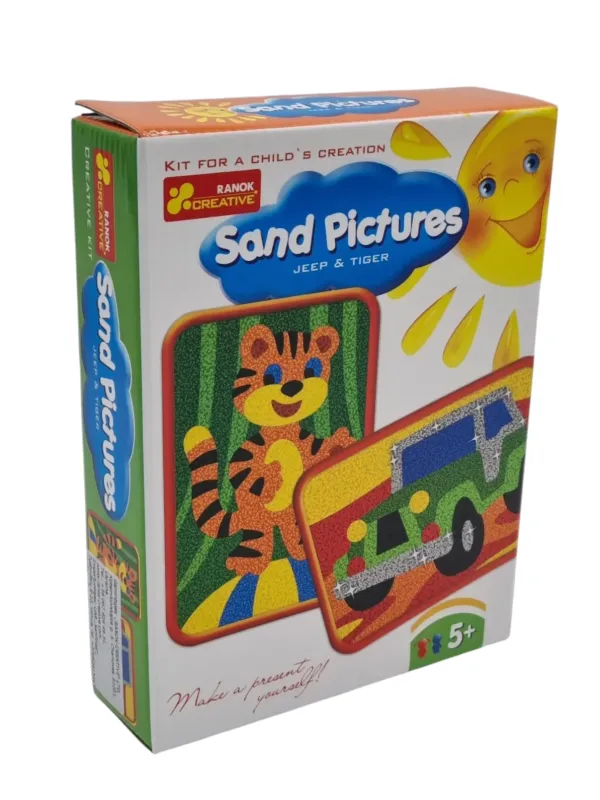 Produktas Ranok piešimas smėliu 2 paveiksliukai Džipas ir tigriukas Paveikslėlis
